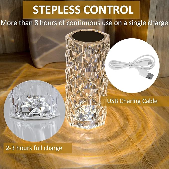 3 Color Changing Rose Crystal Table Lamp with Music
